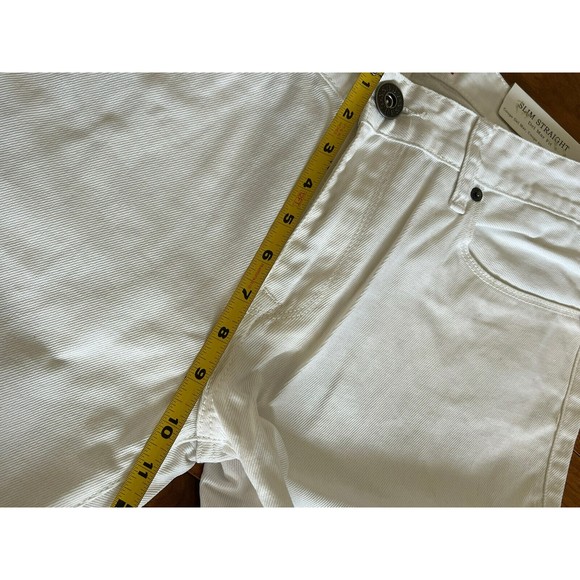 New Guess White Jeans Mens Slim Straight Del Mar Fit Size 33 100% Cotton Flaw* - Picture 9 of 12